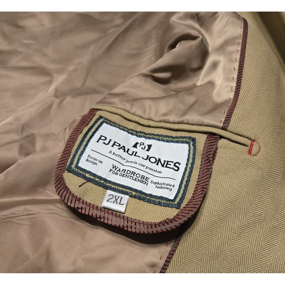 NWT PJ Paul Jones Linen Blend Khaki Tan Suit Jacket Blazer Mens 2XL Sport Coat - Picture 5 of 9